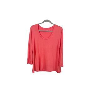 Garnet Hill Linen Modal Blend Top Scoop Neck 3/4 Sleeve Shirt Bright Large L